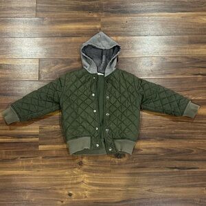 Boys Quilted Green Hooded Jacket